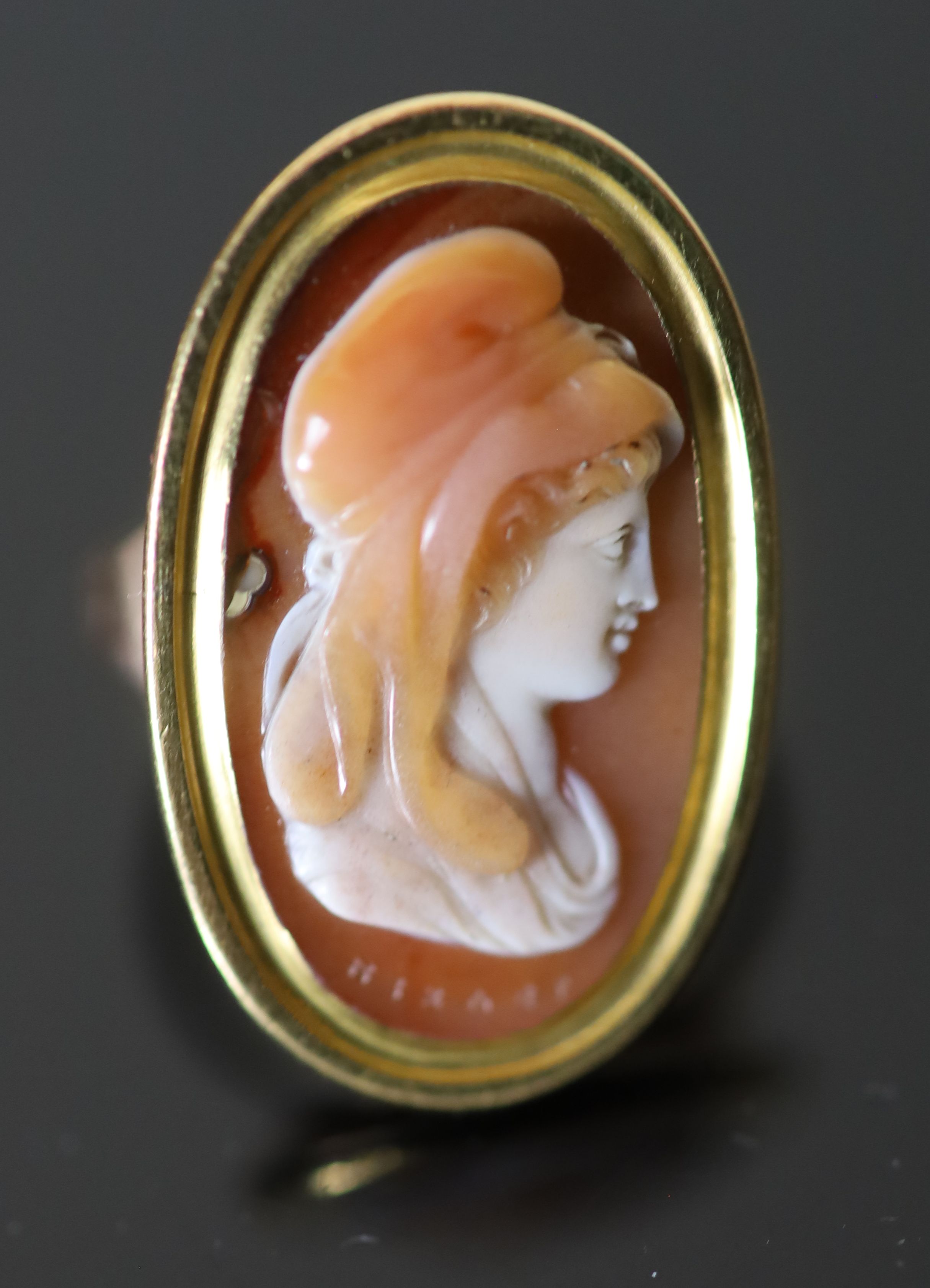 A 19th century gold and oval cameo sardonyx set ring,